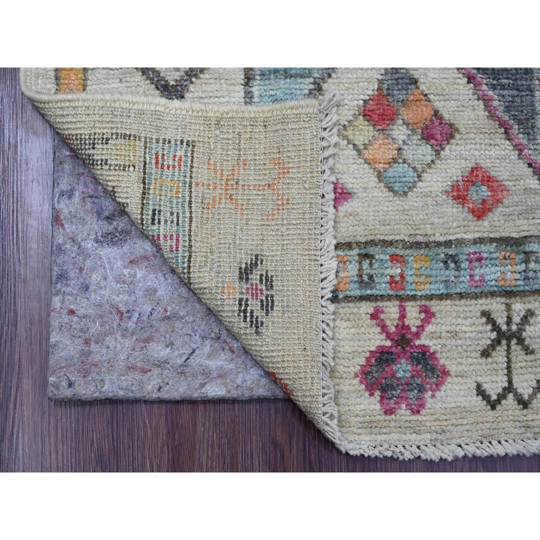 Chiffon White, Anatolian Village Inspired Design, Geometric Medallions, Hand Knotted, Pure Wool, Vegetable Dyes, Runner, Oriental Rug
Primary materials: Wool
Latex: No Pile 
height: 0.25 Inches
Style: Traditional
Primary color: Ivory
Secondary