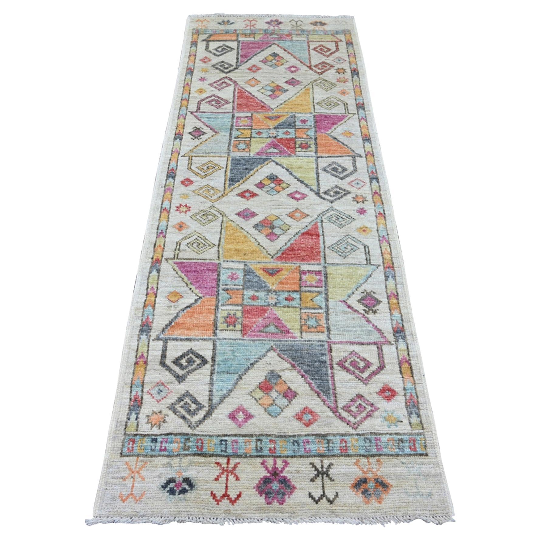 2'8"x7'3" Ivory Anatolian Village Inspired Design Hand Knotted Wool Runner Rug For Sale