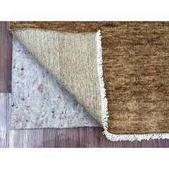 2'8"x7'4" Brown Plain Solid Pattern Hand Knotted Ghazni Wool Runner Oriental Rug