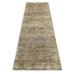 2'8"x7'4" Brown Plain Solid Pattern Hand Knotted Ghazni Wool Runner Oriental Rug