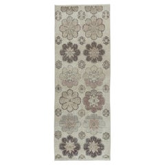 2.8x7.5 Ft Vintage Handmade Beige Türkisch Akzent Teppich mit Blumen-Design