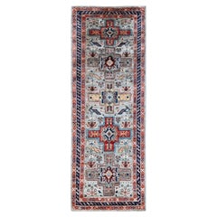 2
8"x7
5" Gray Armenian Inspired Caucasian Design Hand Knotted Wool Runner Rug