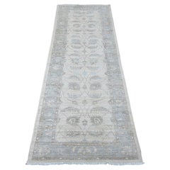 Tappeto Runner Peshawar in pura lana bianco alabastro, annodato a mano e lavato, 2'8 "x7'6".