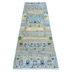 2'8 "x7'7" Grigio Morbida Lana Fine Kashkuli Figurine Animali Annodati a Mano Runner Rugs