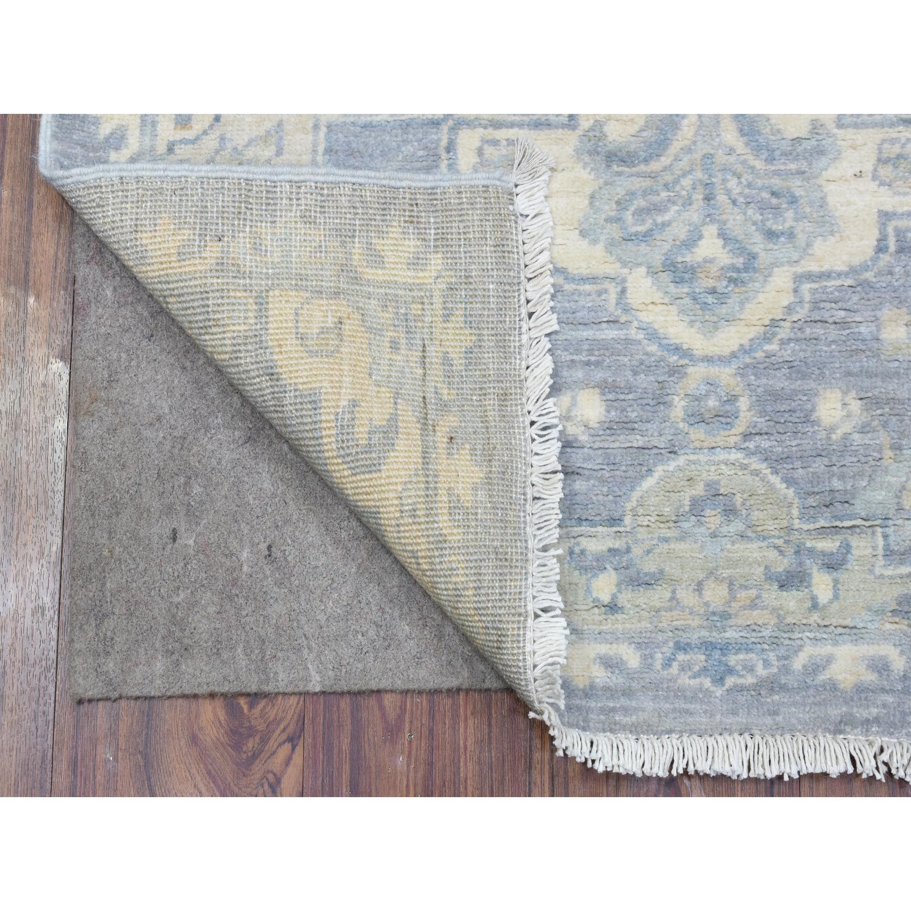 This is a truly genuine one-of-a-kind Light Gray, Fine Peshawar with Ziegler Mahal Design, Natural Dyes Dense Weave, Extra Soft Wool Hand Knotted, Runner Oriental Rug. It has been Knotted for months and months in the centuries-old weaving