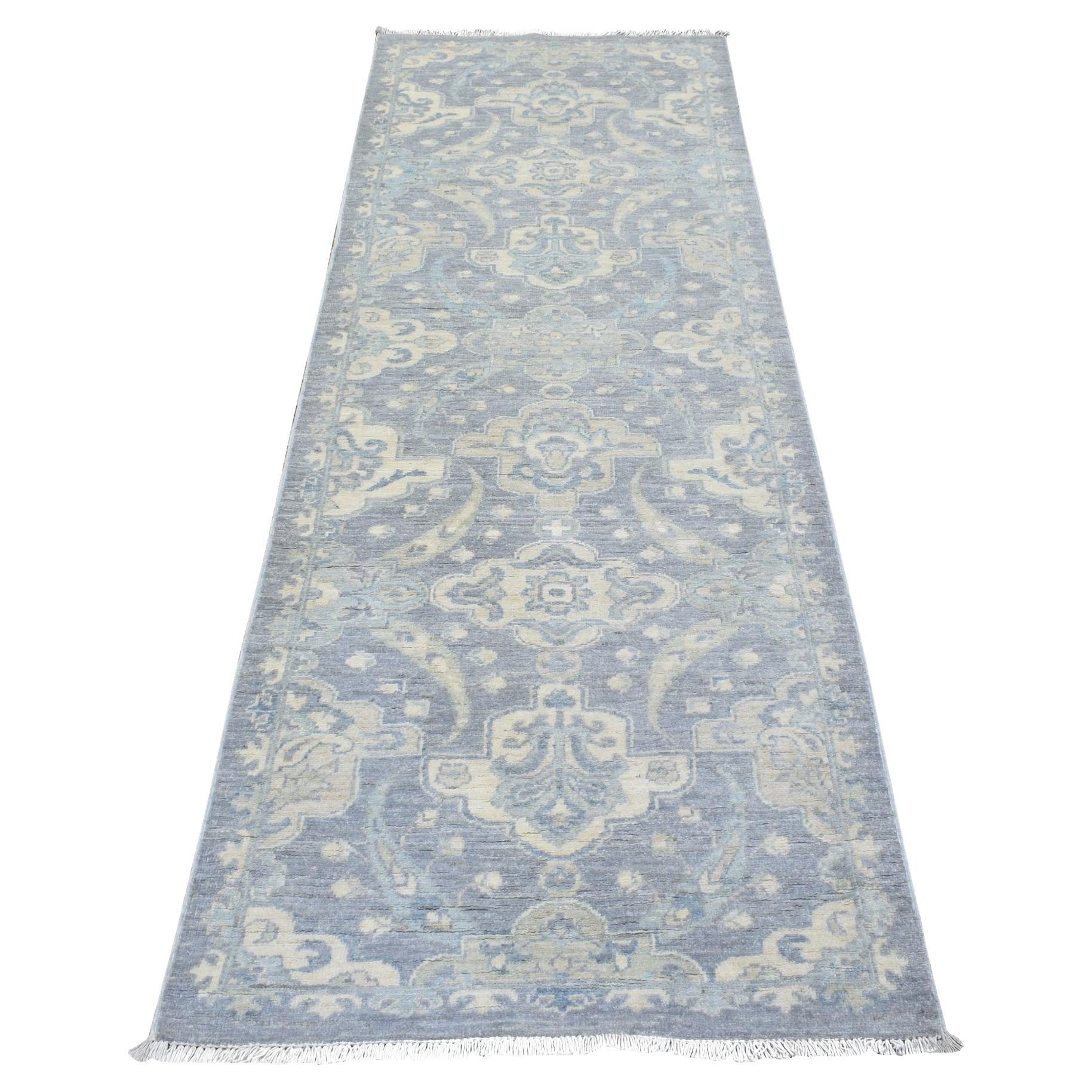 2'8"x7'7" Light Gray Fine Peshawar Soft Wool Hand Knotted Runner Rug