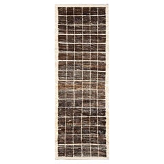 2
8"x7
8" Brown Moroccan Weave with Grid Design Hand Knotted Wool Runner Rug
