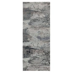 2'8 "x7'8" Couloir en laine et soie à design abstrait gris, noué à la main Tapis d'Orient