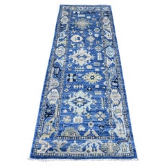 Alfombra Oriental Azul Zafiro Angora Afgana Oushak Corredor de Trama de Lana 2'8 "x7'8