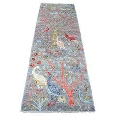 2'8"x7'9" Cadet Gray Birds Paradise Hand Knotted Peshawar Runner Oriental Rug