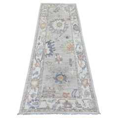 Tappeto Runner in lana annodato a mano 2'8 "x7'9" grigio Afghan Angora Oushak Leaf Design