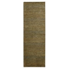 2'8"x8' Almond Brown Hand Knotted Modern Grass Design Wool and Silk Runner Rug