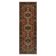 2'8"x8' Barn Red Hand Knotted Heriz Revival New Zealand Wool Runner Rug