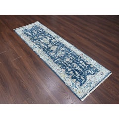 2'8"x8' Blue Broken Persian Heriz All Over Design Hand Knotted Wool Runner Rug