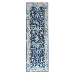 2'8"x8' Blue Broken Persian Heriz All Over Design Hand Knotted Wool Runner Rug