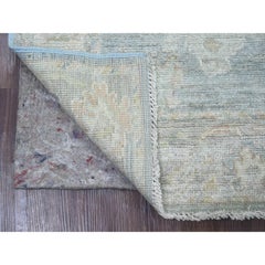 2'8 "x8' Blauer handgeknüpfter afghanischer Angora Oushak Blatt Design Wollteppich Läufer