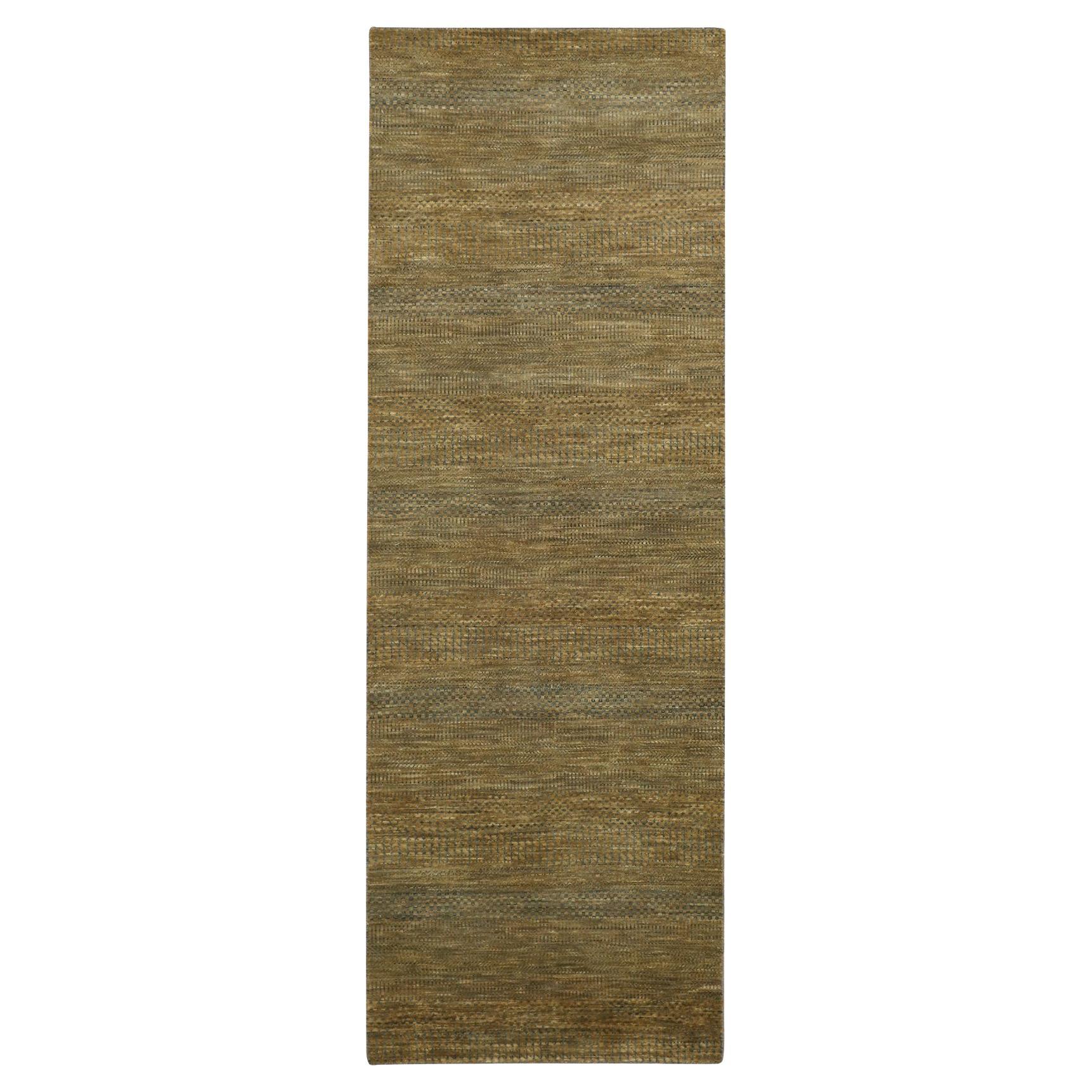 2'8"x8' Brown Modern Grass Design Wool and Silk Hand Knotted Runner Rug