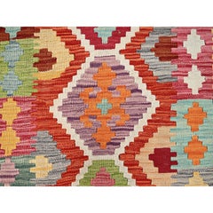 2'8"x8' Colorful Afghan Kilim Geometric Pattern All Wool Hand Woven Runner Rug