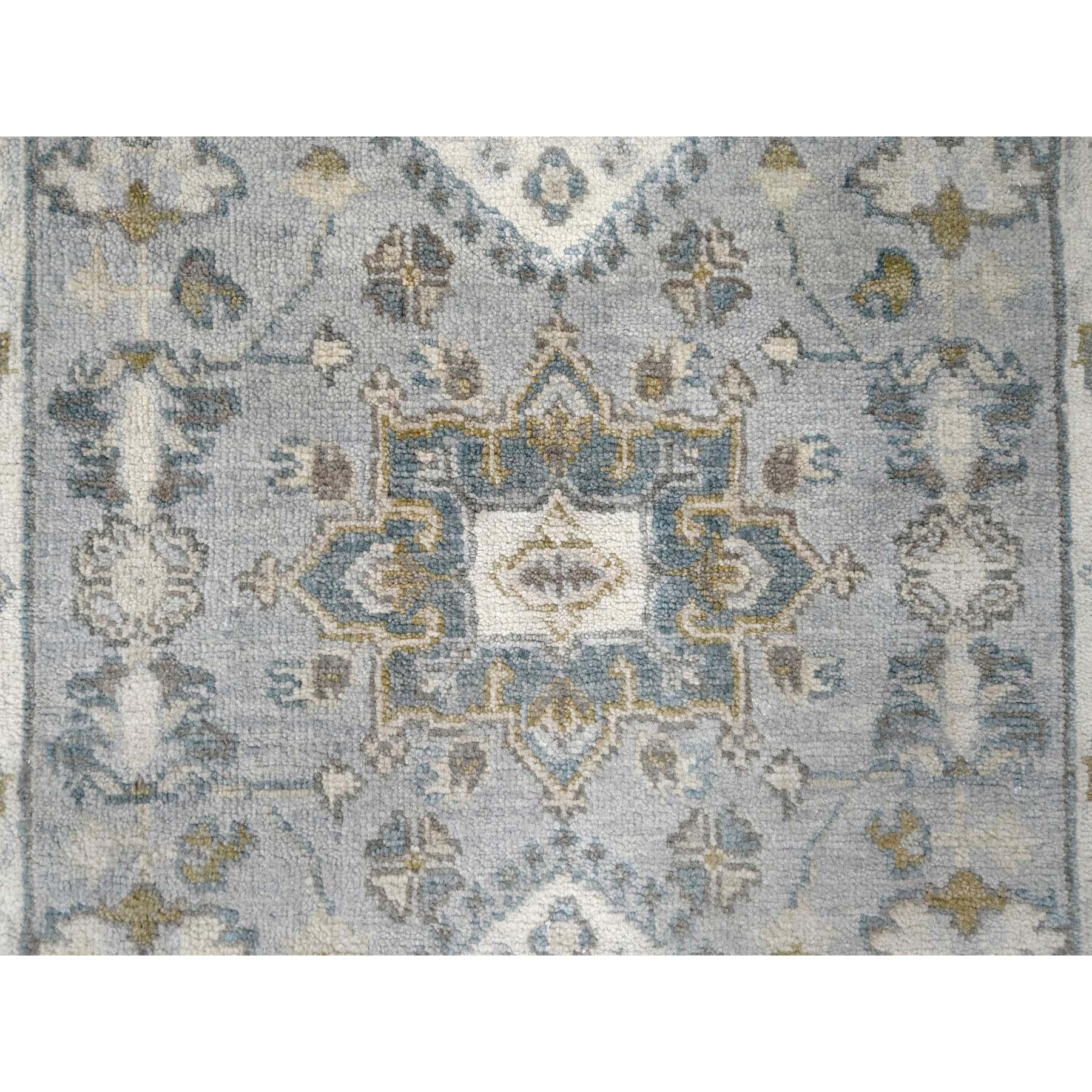 Annodato a mano Tappeto Runner in lana annodata a mano con medaglioni geometrici Karajeh Design Grigio 2'8 
