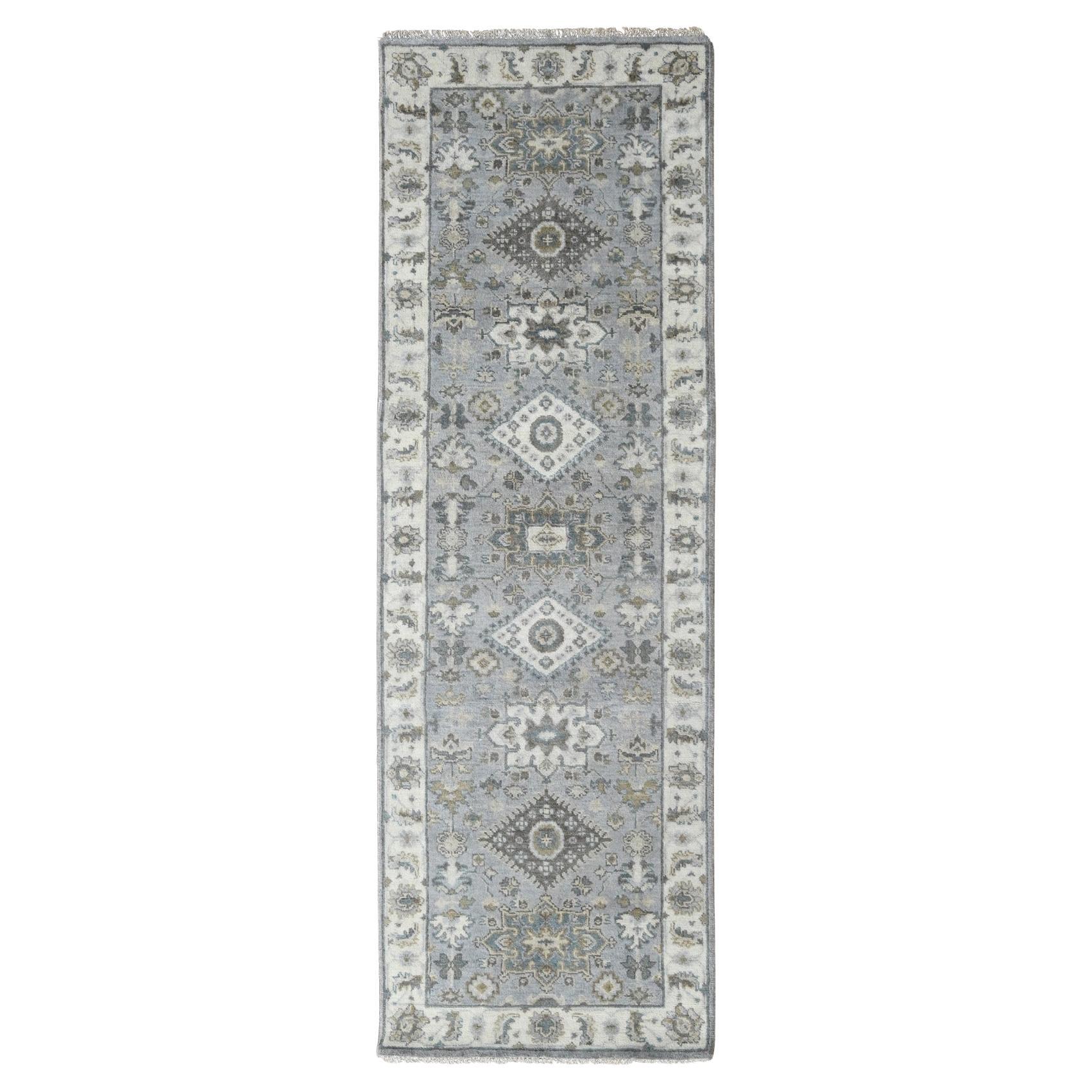 2'8"x8' Gray Karajeh Design Geometric Medallions Hand Knotted Wool Runner Rug