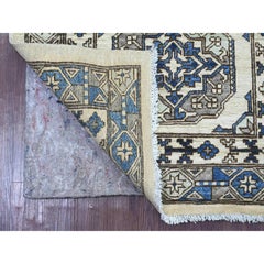 2'8"x8' Ivory Afghan Ersari Elephant Feet Design Hand Knotted Wool Runner Rug
