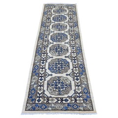 2'8"x8' Ivory Afghan Ersari Elephant Feet Design Hand Knotted Wool Runner Rug