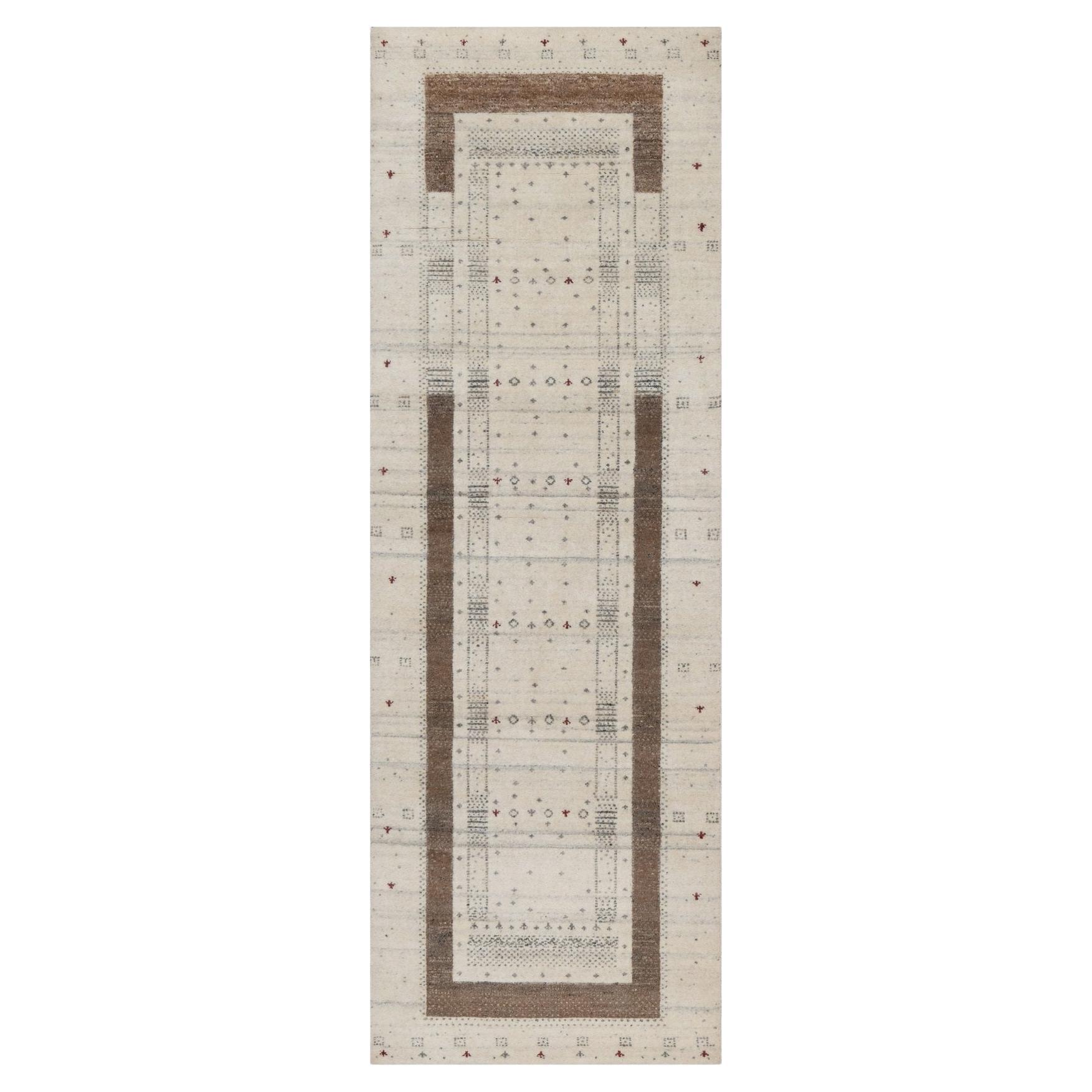 2'8 "x8' Elfenbein Lush und Plüsch Hand geknüpft moderne Striae Design Wolle Läufer Teppich im Angebot