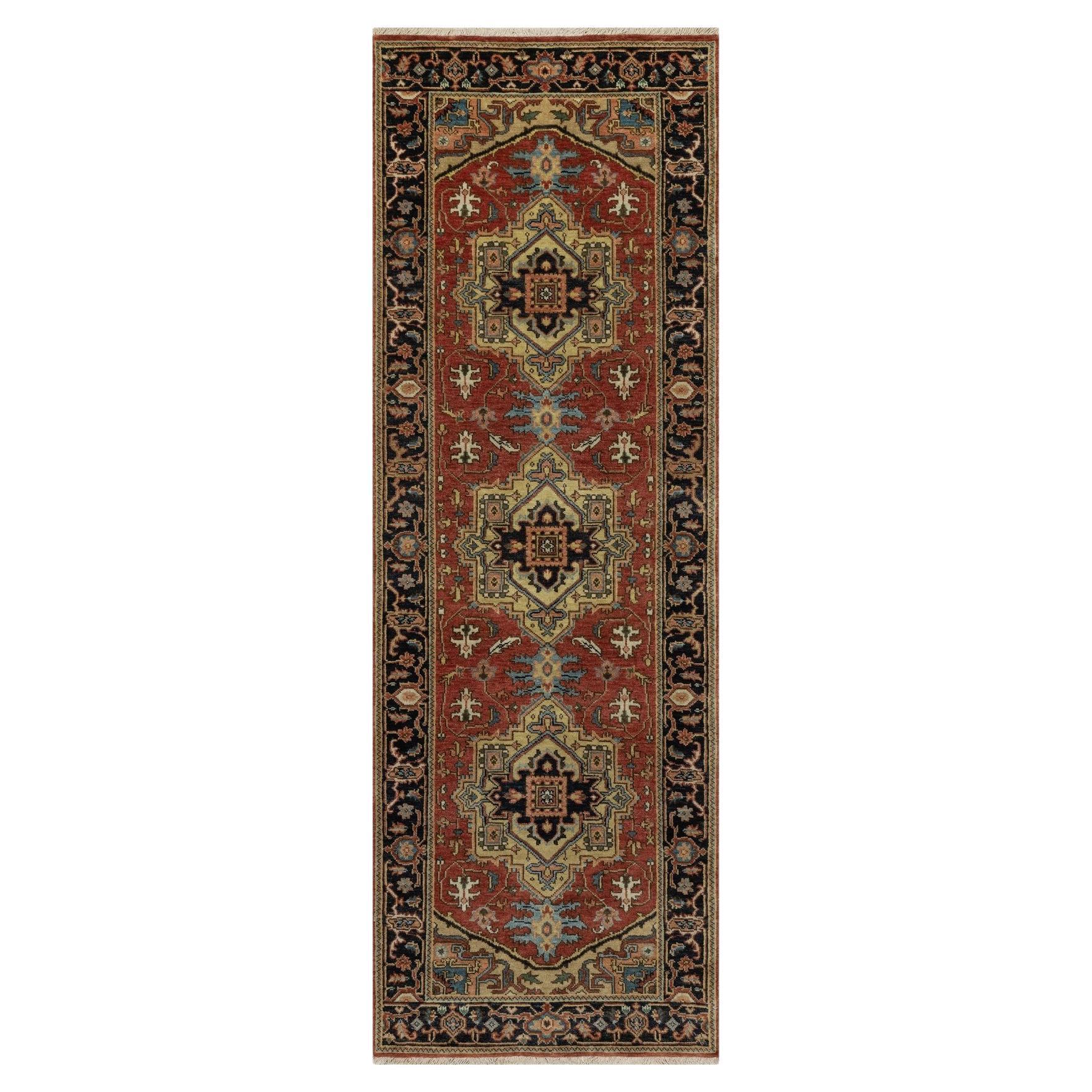 2'8"x8' Red Heriz Revival Hand Knotted Hand Spun New Zealand Wool Runner Rug