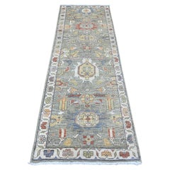 2
8"x8
 Sage Green Peshawar with Heriz Design All Wool Hand Knotted Runner Rug