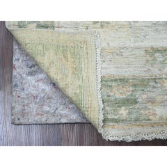 2'8"x8' White Afghan Angora Oushak Leaf Design Hand Knotted Wool Runner Rug