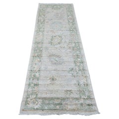 2'8 "x8' Weiß Afghan Angora Oushak Leaf Design Hand geknüpft Wolle Läufer Teppich