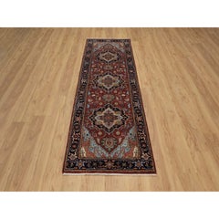 2'8 "x8'1" Rojo Baya Antiguo Alfombra de Lana Anudada a Mano Heriz Re-Creation Runner