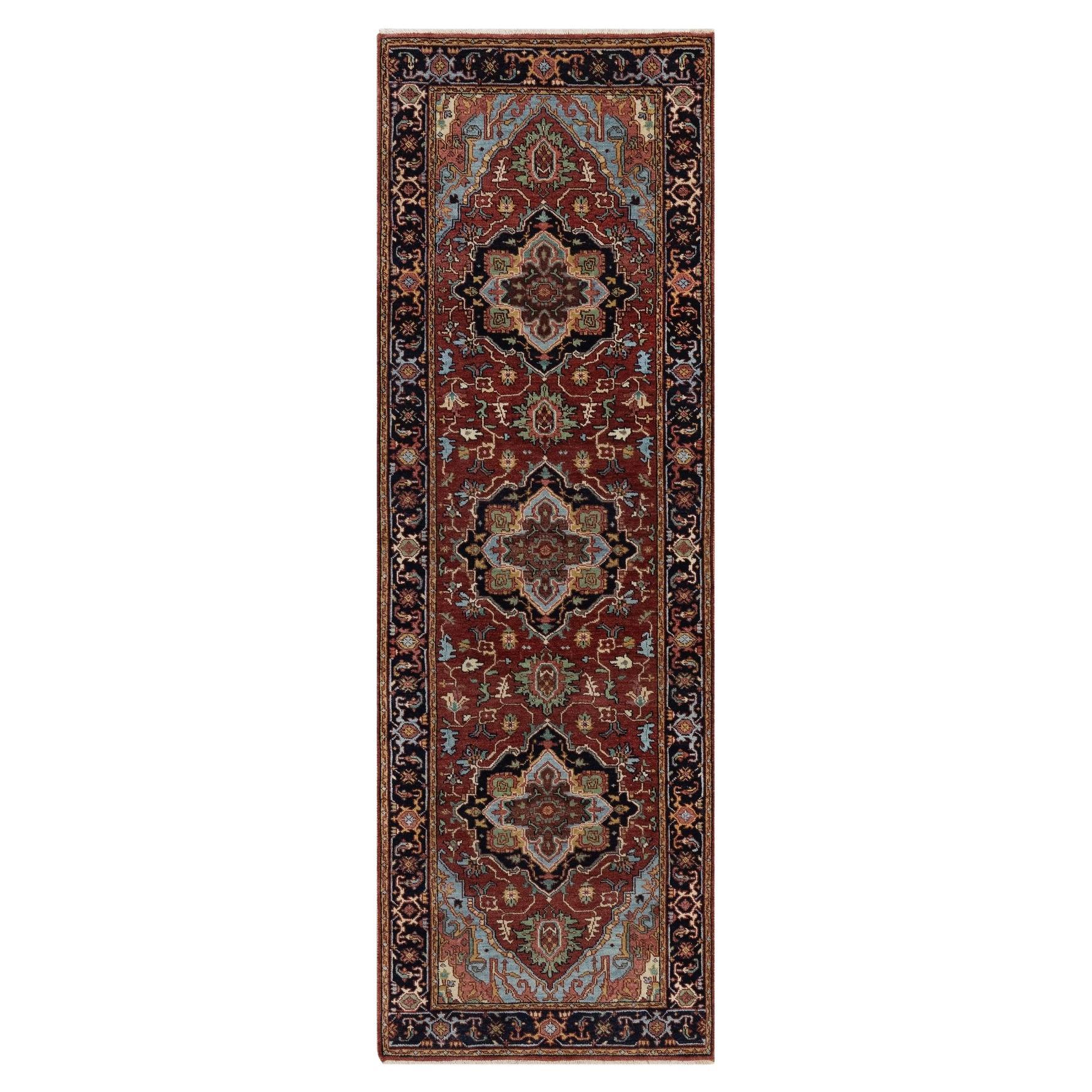 2
8 "x8
1" Beerenrot Antik Fein Heriz Re-Creation Hand geknüpft Wolle Läufer Teppich