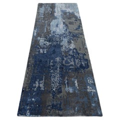 2'8 "x8'1" Bleu, noué à la main, Design/One, Laine et Soie, Tapis de course