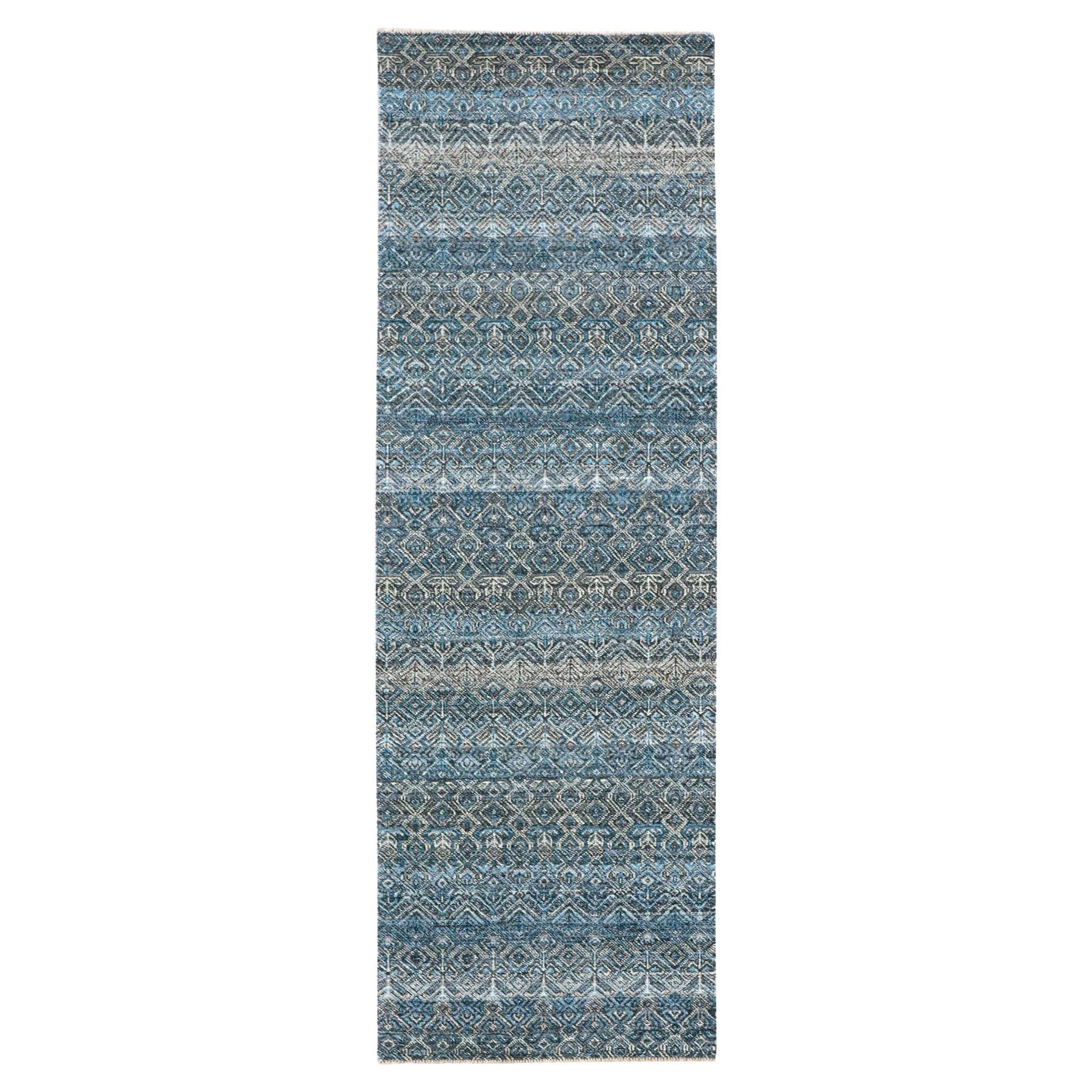 2'8 "x8'1" Blu Annodato a mano Kohinoor Ripetitivo Diamante Lana Runner Tappeto Orientale