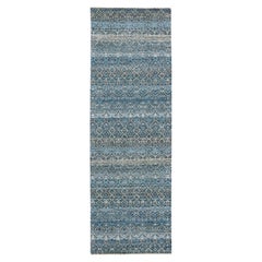 2'8"x8'1" Blue Hand Knotted Kohinoor Repetitive Diamond Wool Runner Oriental Rug