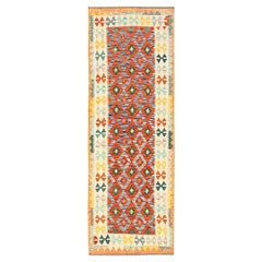 2'8"x8'1" Colorful Afghan Kilim Geometric Pattern Flat Weave All Wool Runner Rug