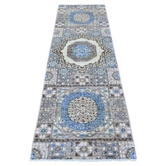 2'8 "x8'1" Gris Mamluke Medallions Design Wool Hand Knotted Runner Tapis d'Orient