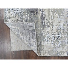 2'8"x8'1" Gray Modern Abstract Design Hand Knotted Wool and Silk Runner Rug