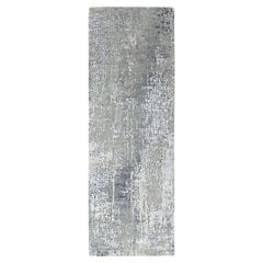 2'8"x8'1" Gray Modern Abstract Design Hand Knotted Wool and Silk Runner Rug