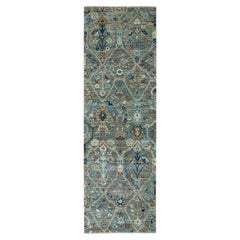 2
8 "x8
1" Green Trellis Borderless Garden Design Hand Knotted Wool Runner Rug