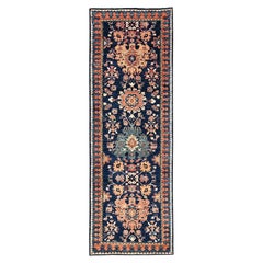 2'8"x8'1" Midnight Blue Heriz All Over Design Hand Knotted Soft Wool Runner Rug