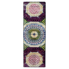 2'8"x8'1" Roter und gelber handgeknüpfter Mamluk-Design Seiden-Läufer mit Wolle-Läufer