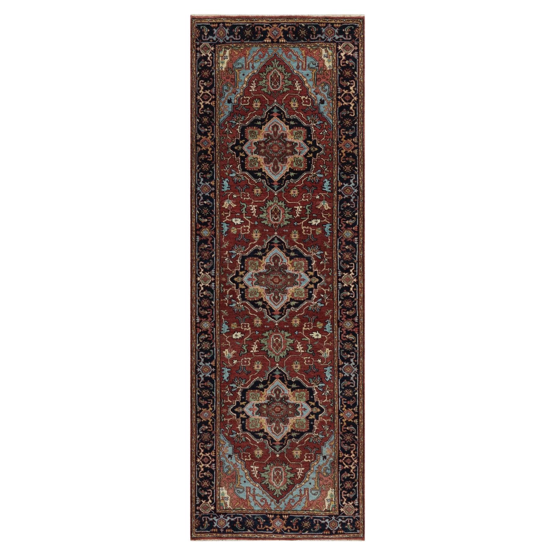 2
8"x8
1" Red Antiqued Fine Heriz Re-Creation Hand Knotted Soft Wool Runner Rug