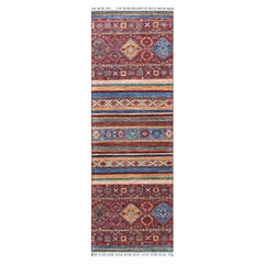 2'8 "x8'1" Rojo Super Kazak Diseño Khorjin Alfombra de Lana Suave Anudada a Mano