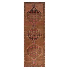 2
8"x8
10" Brown Vintage Persian Hamadan Worn Out Hand Knotted Wool Runner Rug