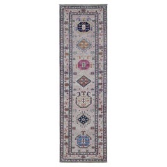 2'8 "x8'10" Rosa Pastel Anudada a Mano Alfombra Afgana Super Kazak de Pura Lana para Correr