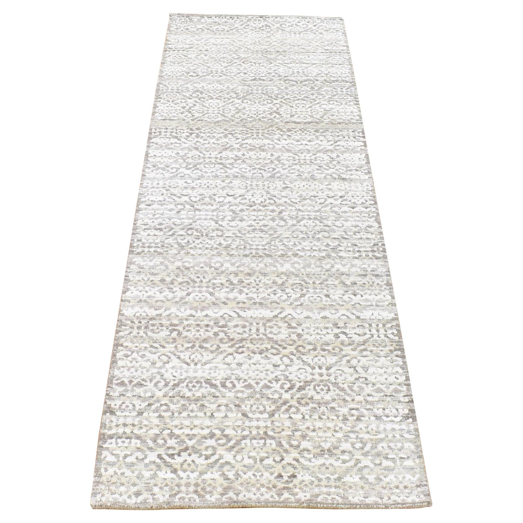 2'8 "x8'2" Braun Modern Arabesque Design Hand geknüpft Wolle und Seide Läufer Teppich