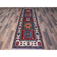 2'8"x8'2" Colorful Caucasian Design Revival Soft Wool Hand Knotted Runner Rug