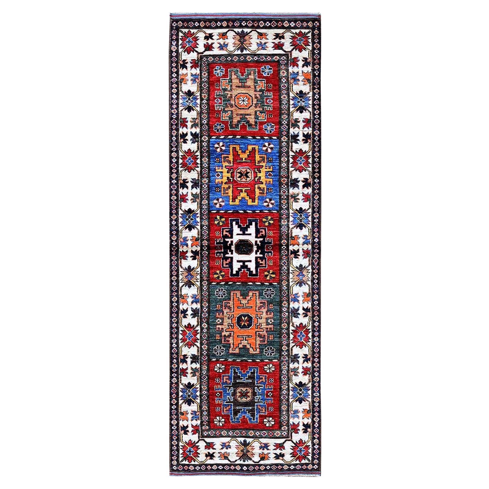 2'8 "x8'2" Bunte kaukasische Design Revival weiche Wolle handgeknüpft Läufer Teppich